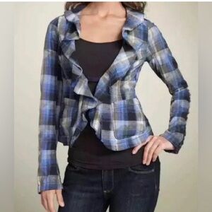 FREE PEOPLE Liberty Plaid Ruffle Blazer Jacket Size 0